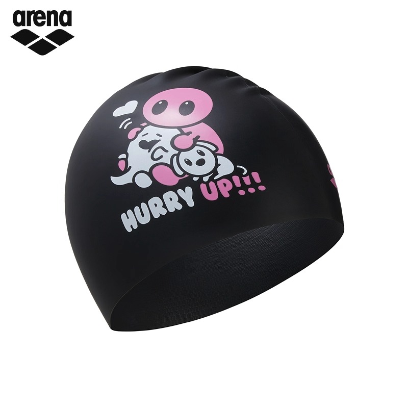 arena阿瑞娜男女小可爱印花防水弹力贴合游泳硅胶泳帽不勒头