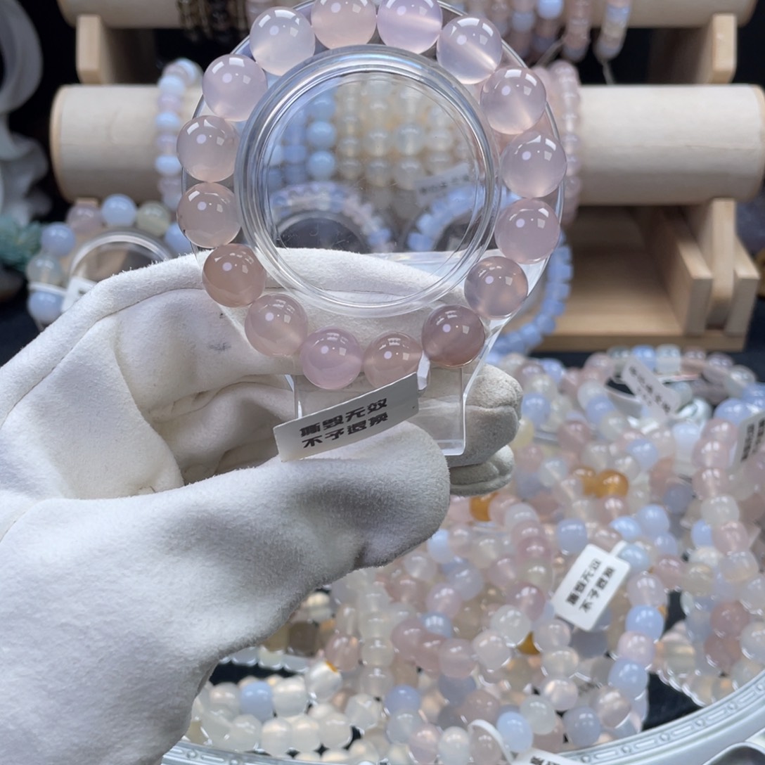 未镶嵌手链玛瑙/玉髓粉色飘花0-4