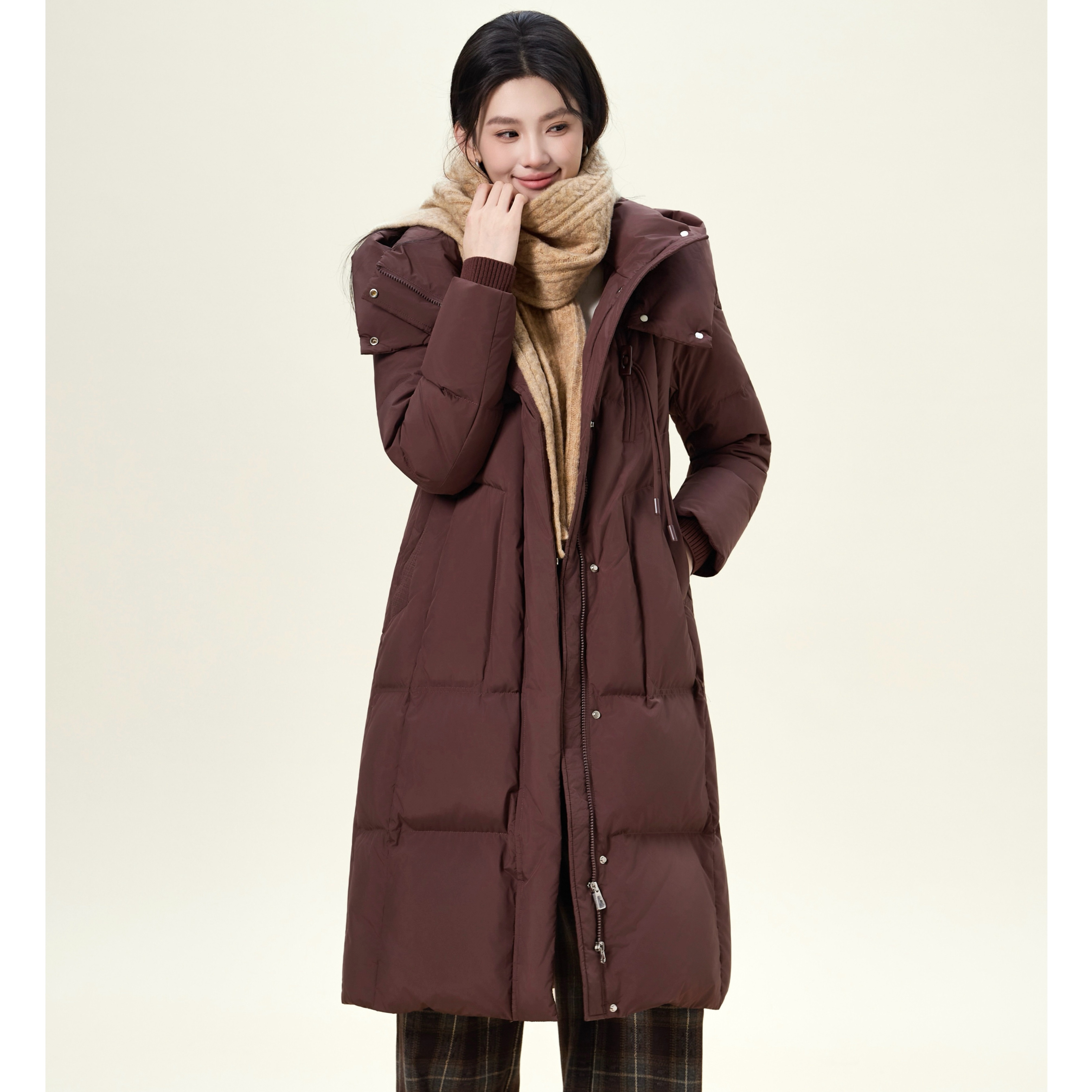 茵曼2025冬季加厚保暖羽绒服女舒适休闲面包服长款外套中长款女士