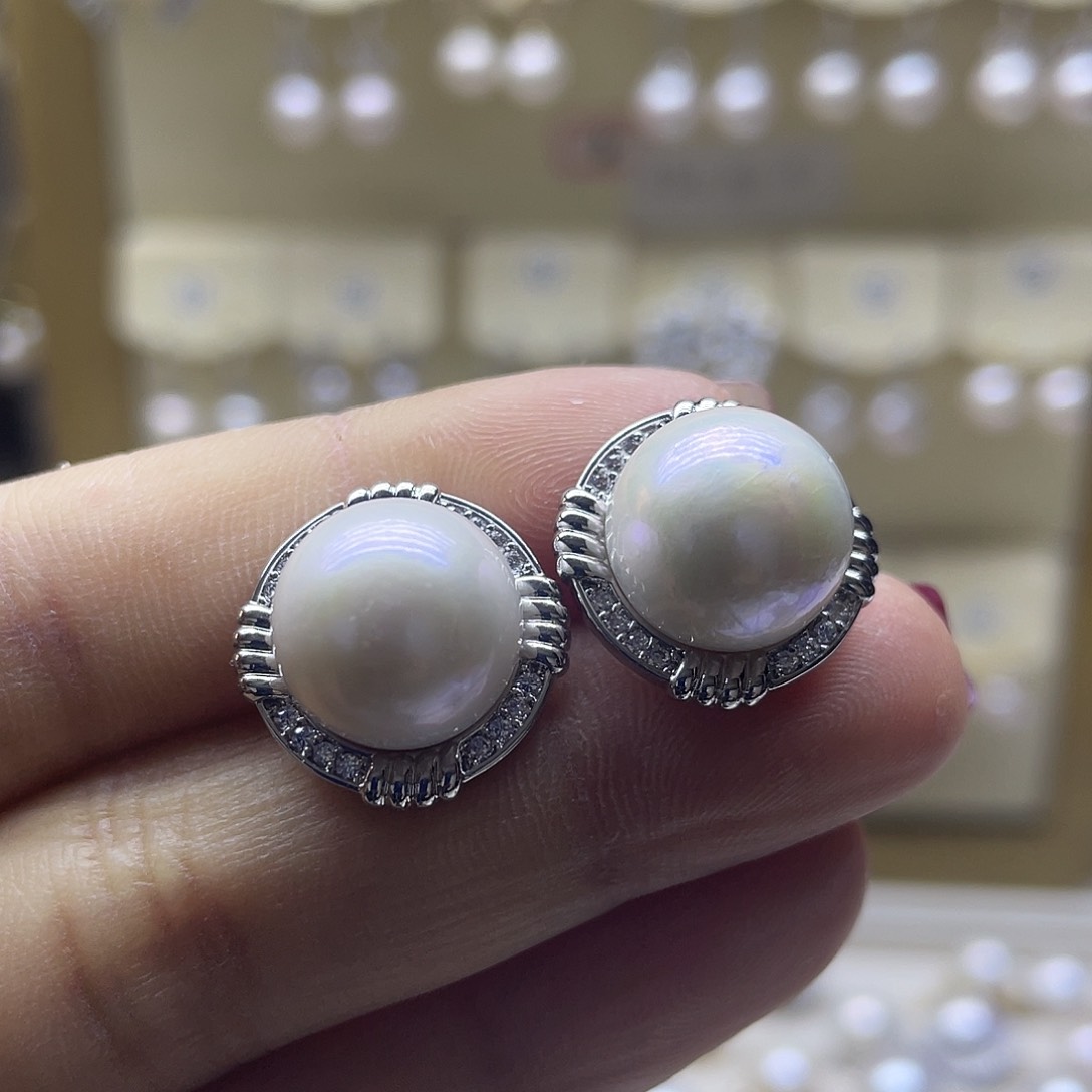 淡水珍珠耳饰银S925镶嵌