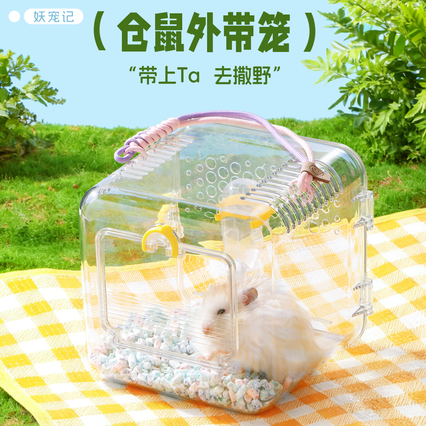 仓鼠外带笼透明全景便携手提式花枝鼠蜜袋鼯金丝熊外出户外用品