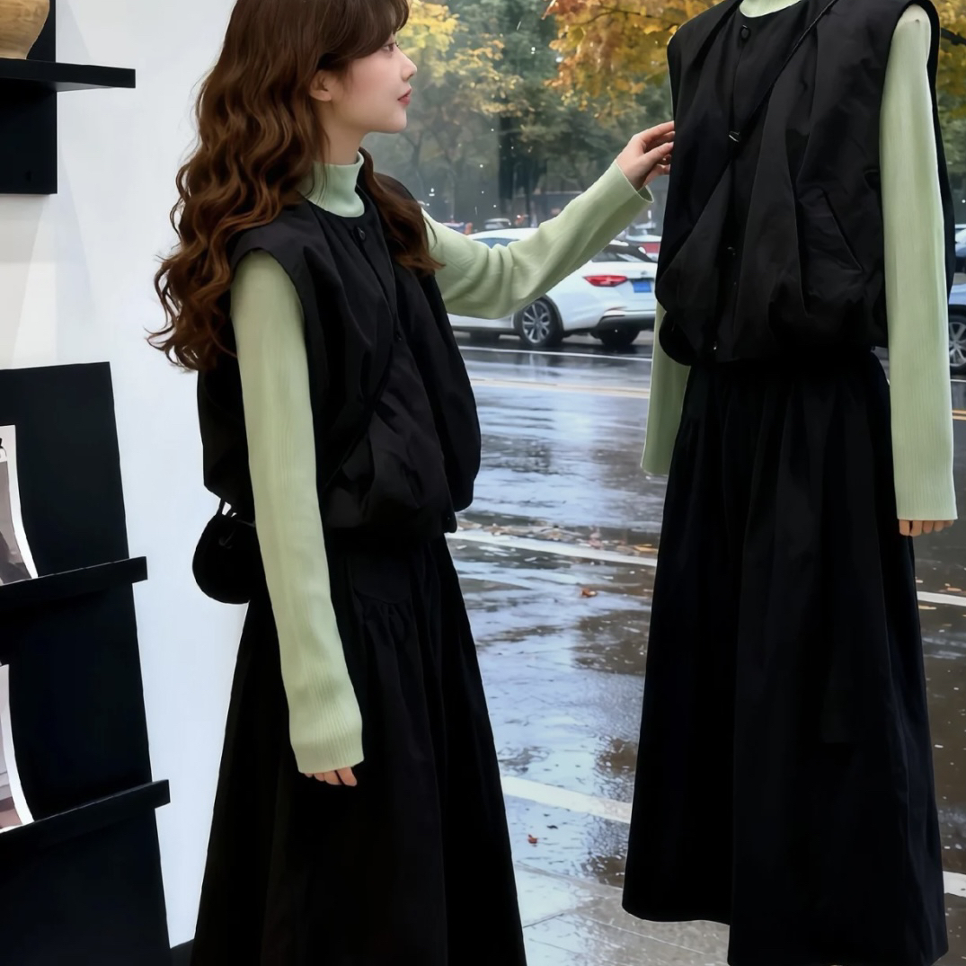 Y.JIA 伊嘉-甲外套+半高领打底衫+高腰长款夹棉保暖半套装7829-55