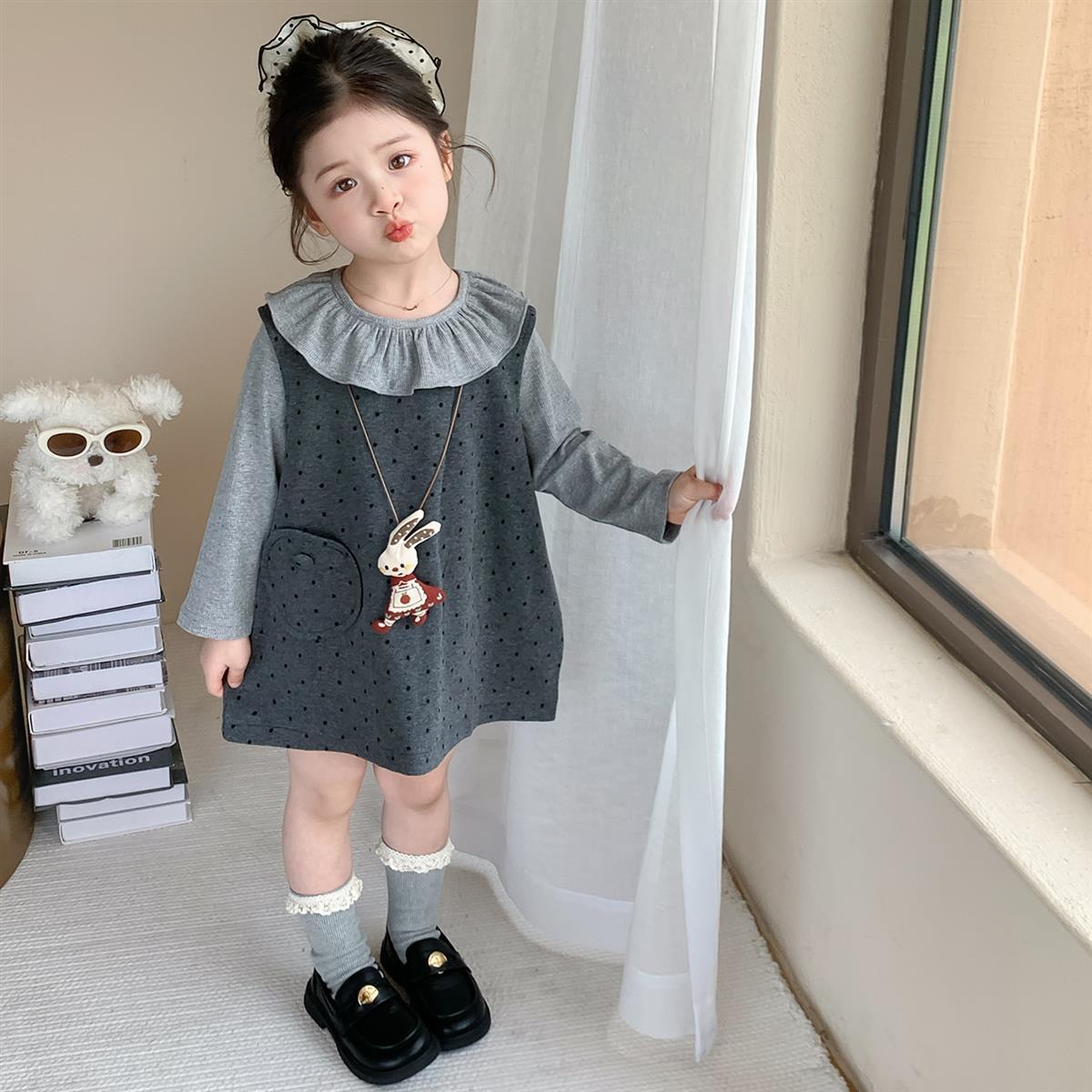 女童连衣裙秋装2025新款洋气儿童背心裙套装女孩秋季长袖公主裙子