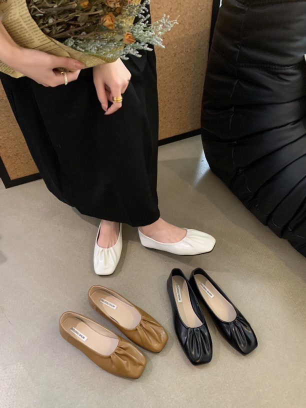 D 338-3 通勤百搭单鞋软皮浅口女鞋2025年春新款平底一脚蹬豆豆鞋