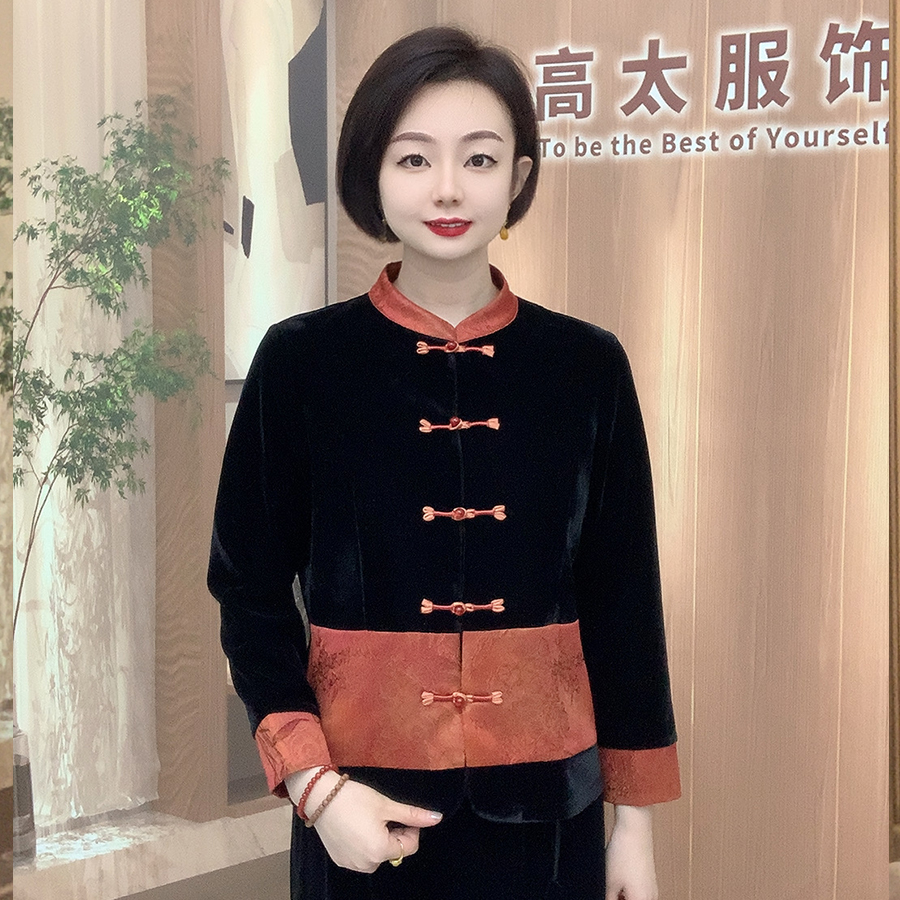 锦绣河山拼接款丝绒开衫