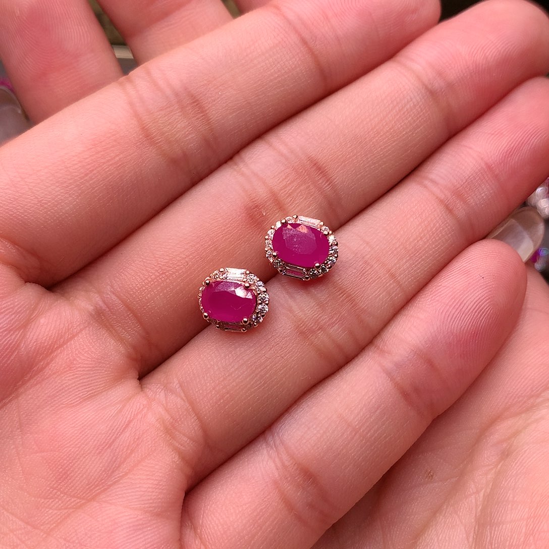 红宝石耳饰银S925镶嵌