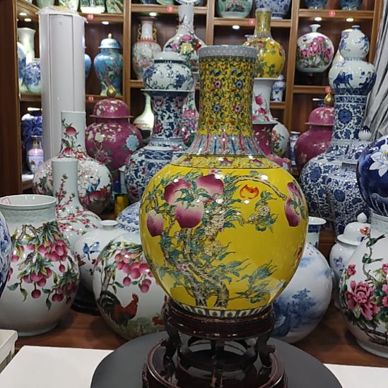 瓷片景德镇陶瓷九桃天球瓶