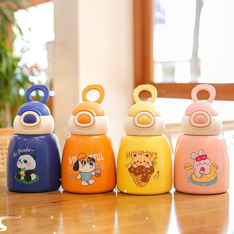 【安之乱炸】嘟嘟盖吸管杯不锈钢卡通大肚保温杯学生480ML水杯8121