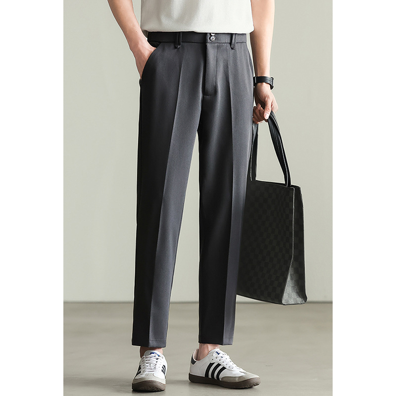 免烫易打理双扣单褶九分裤男士2025春季休闲通勤垂感西裤男直筒