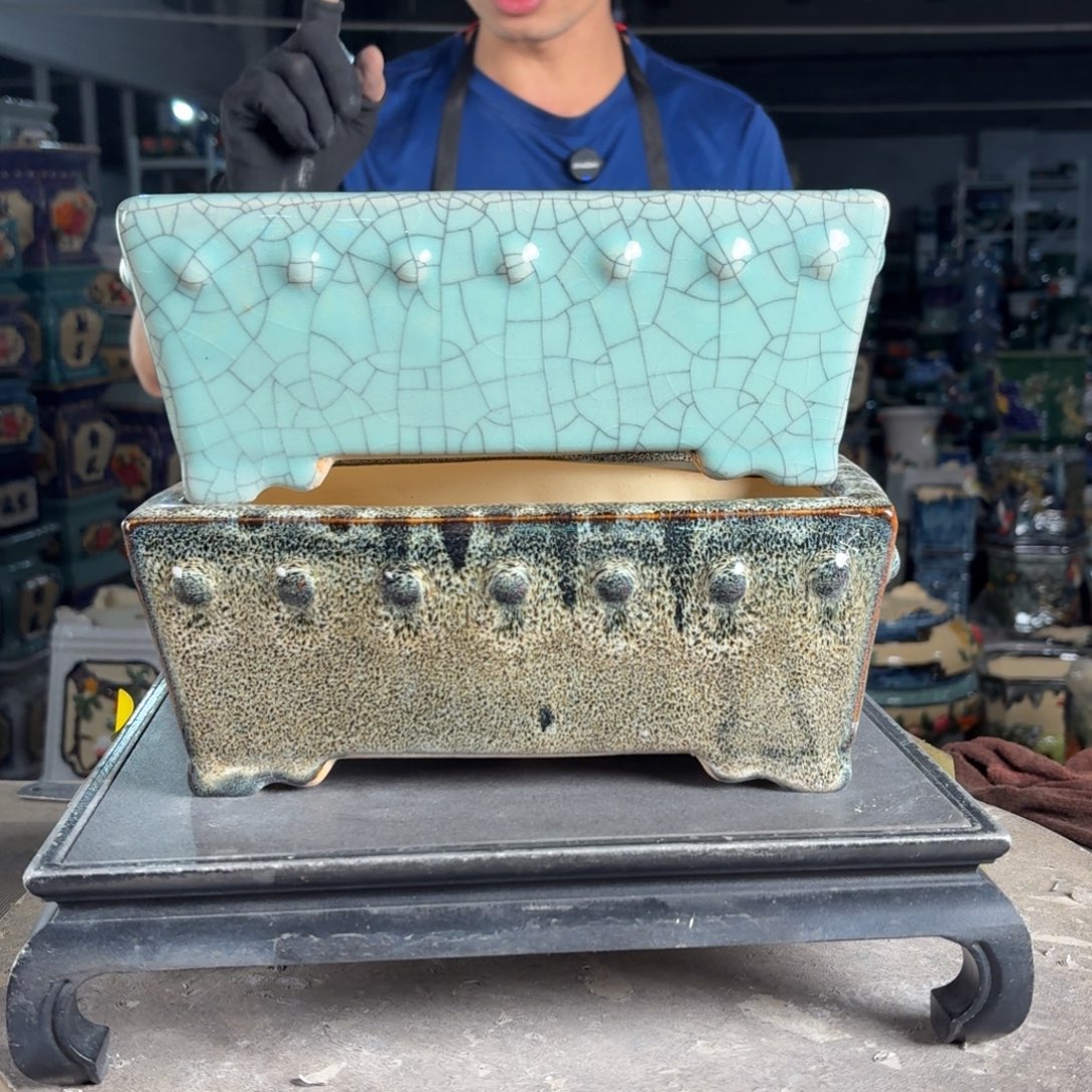 一风堂石湾花盆 内22*15*7盆口收缩釉裂