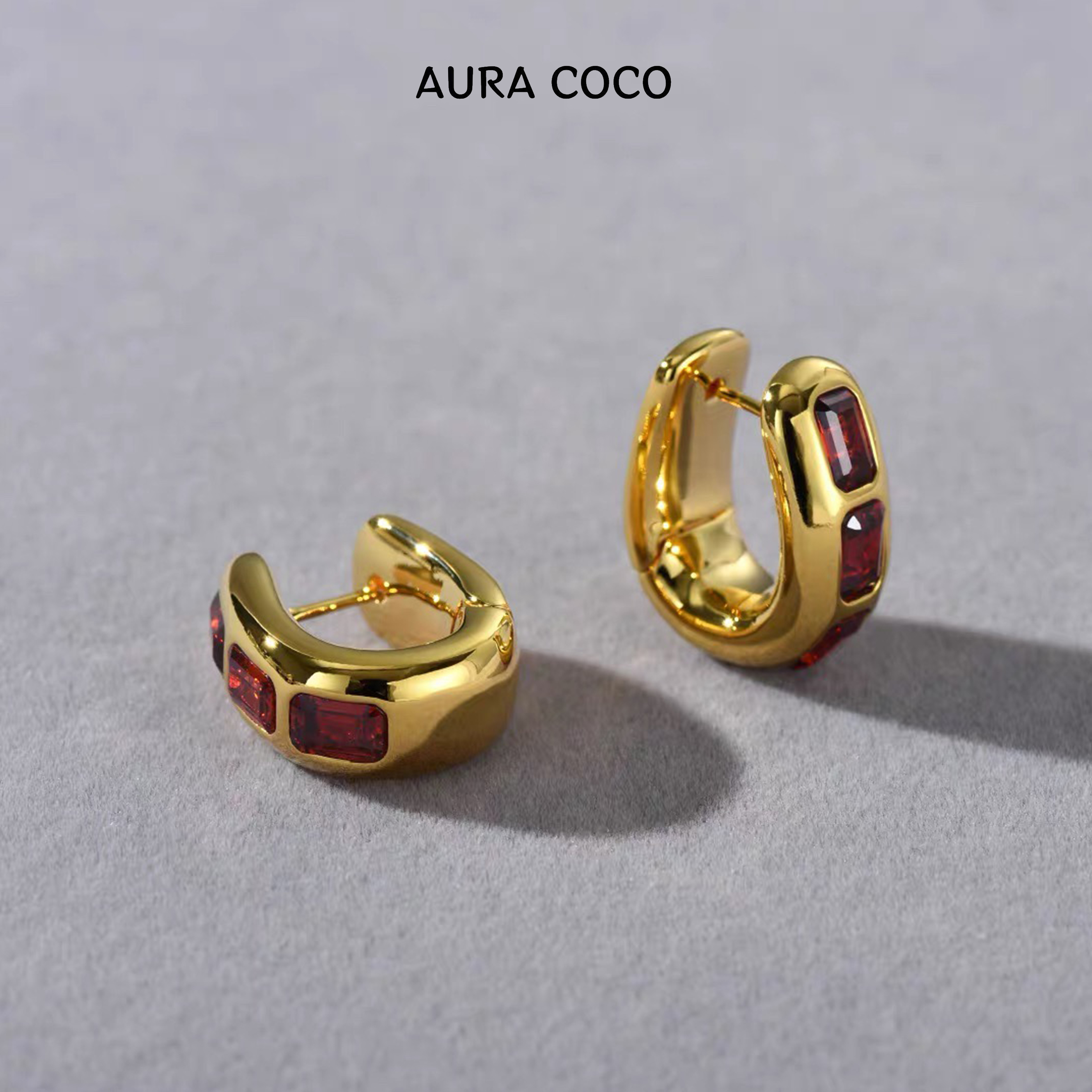 COCO高定 镀K金 镶嵌石榴红耳环 高级感气质耳饰C9939