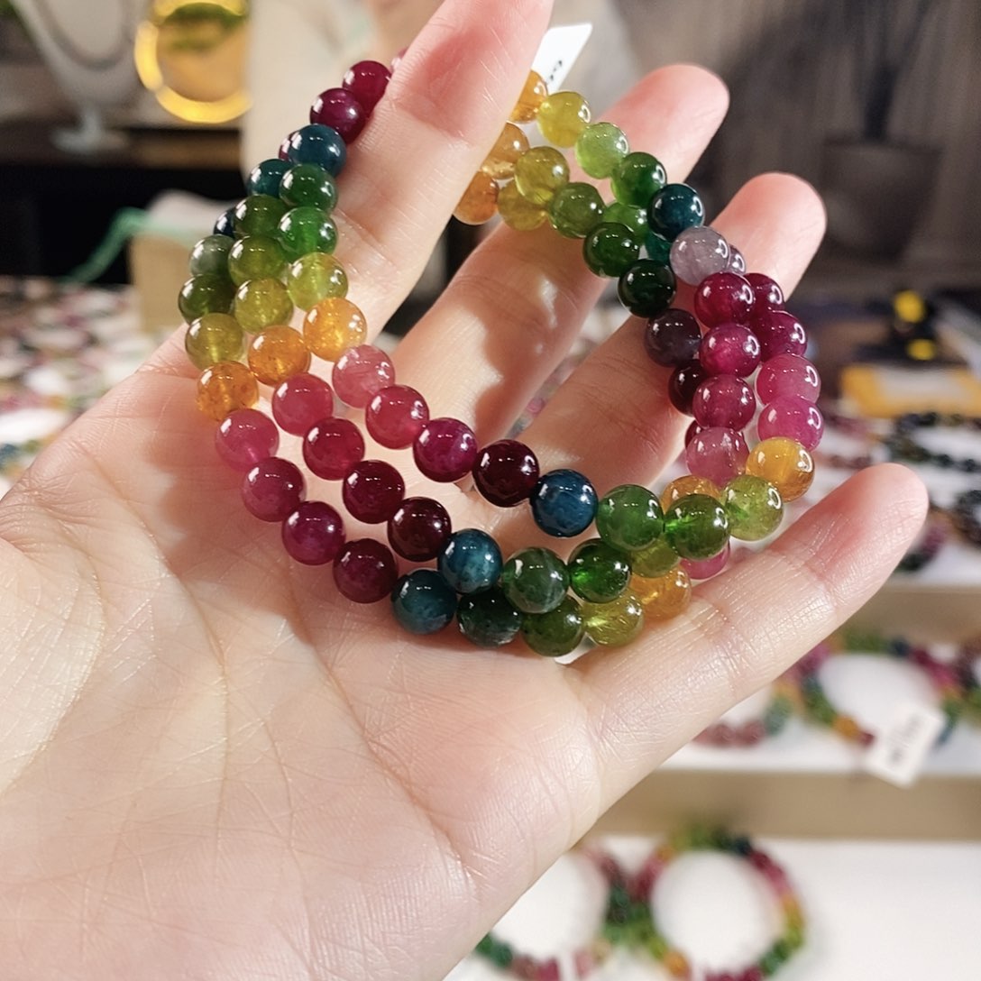 碧玺手串未镶嵌G2439三圈颜色微差