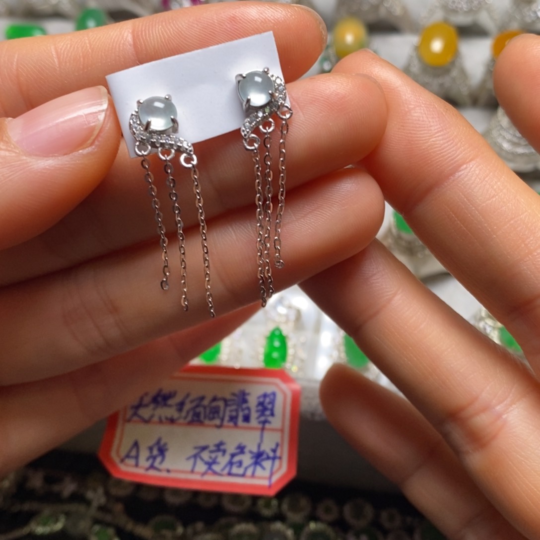 翡翠耳饰银S925镶嵌耳饰