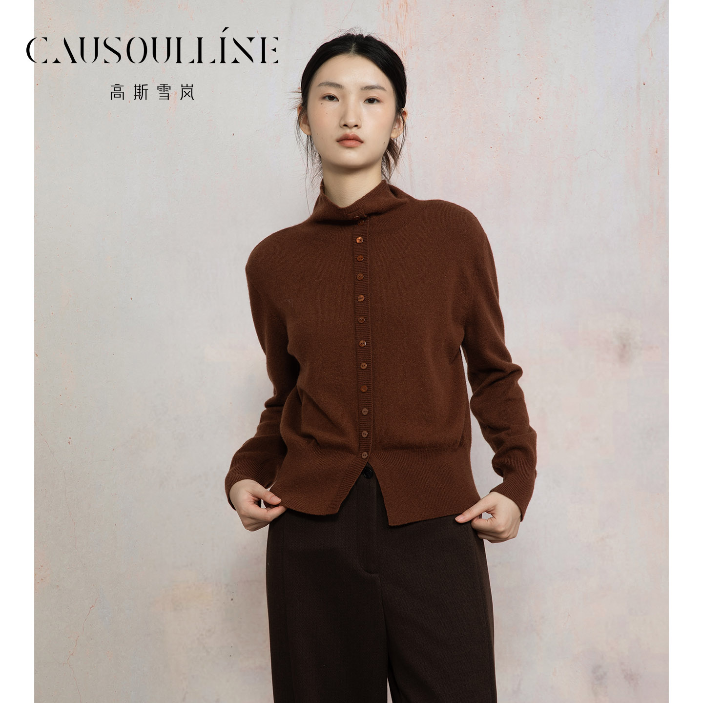 高斯雪岚【冬季新品】纯色气质复古长袖套头衫针织衫上衣25413293