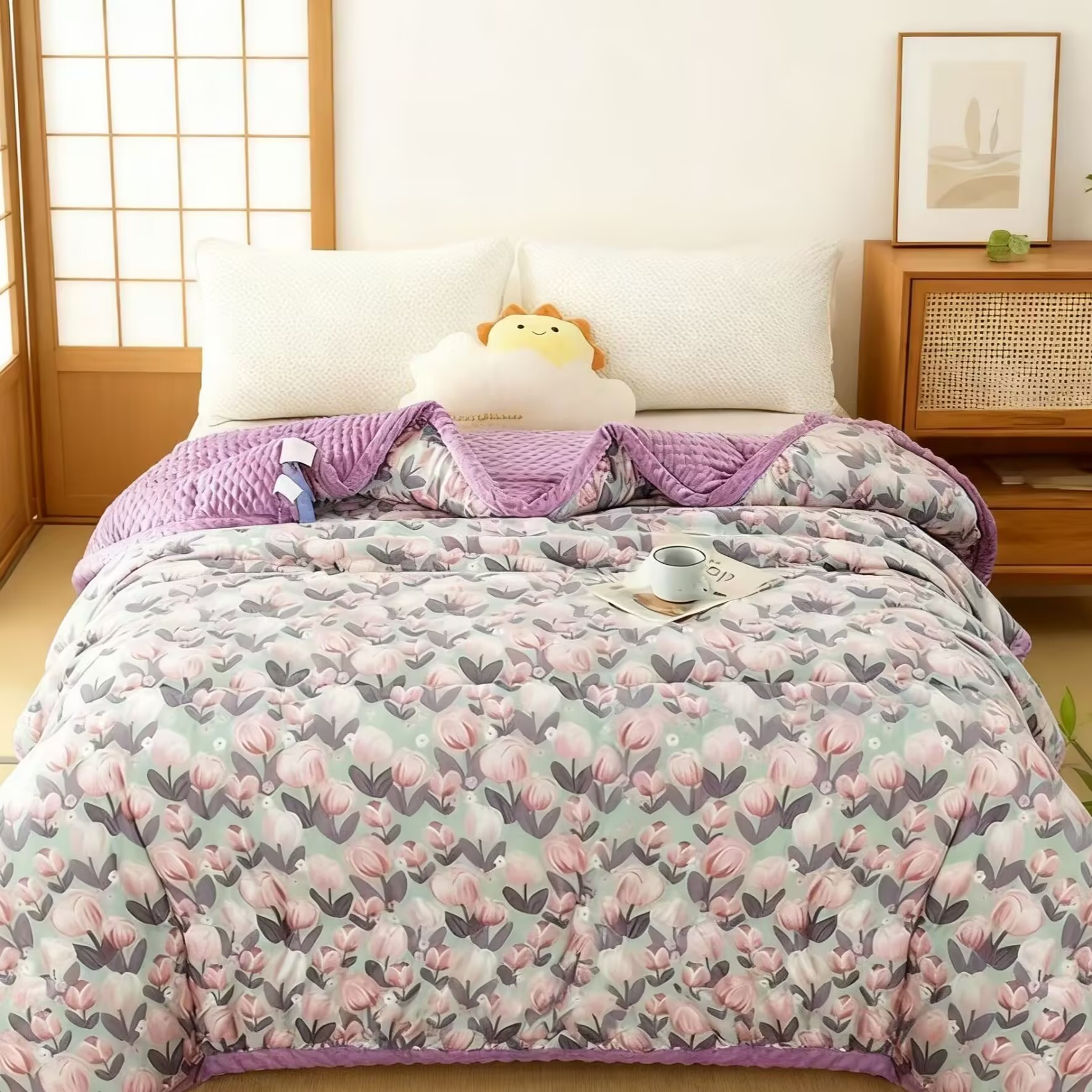 【试睡三十天】2025最新豆豆被舒适柔软 紫色小花