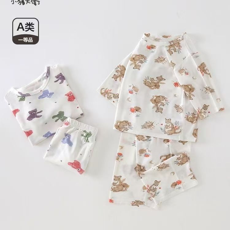 宝宝莫代尔空调服七分满印套装睡衣家居服男女宝无骨透气