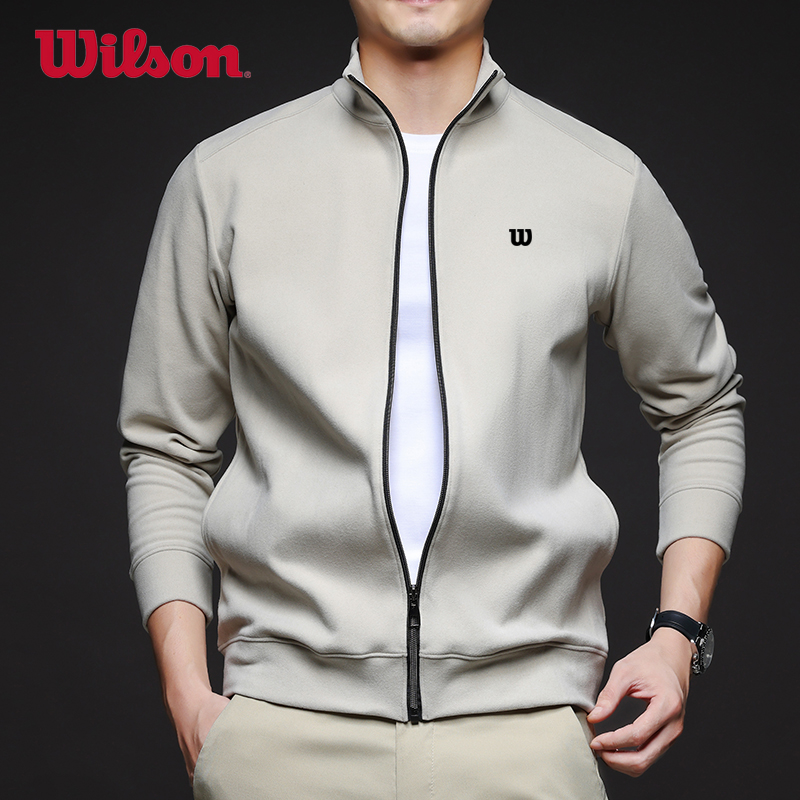 Wilson威尔胜网球服秋冬男士透气冲孔弹力立领撞色梭织网球外套