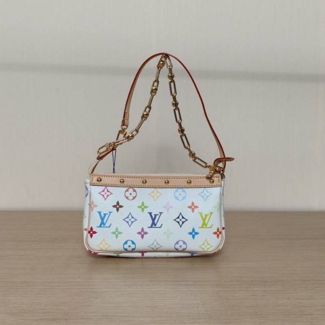 99新 LouisVuitton/路易威登 花花 大麻将包 村上隆联名 白三彩