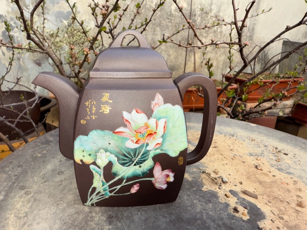 老紫泥手绘汉方壶