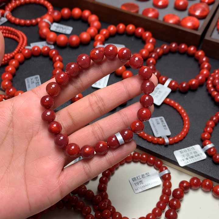 南红玛瑙未镶嵌手串9mm+牛血圆珠手串 珍藏级