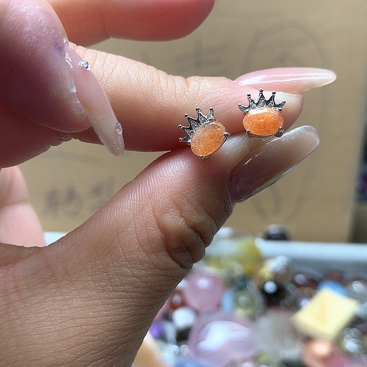 水晶水晶耳钉银S925镶嵌