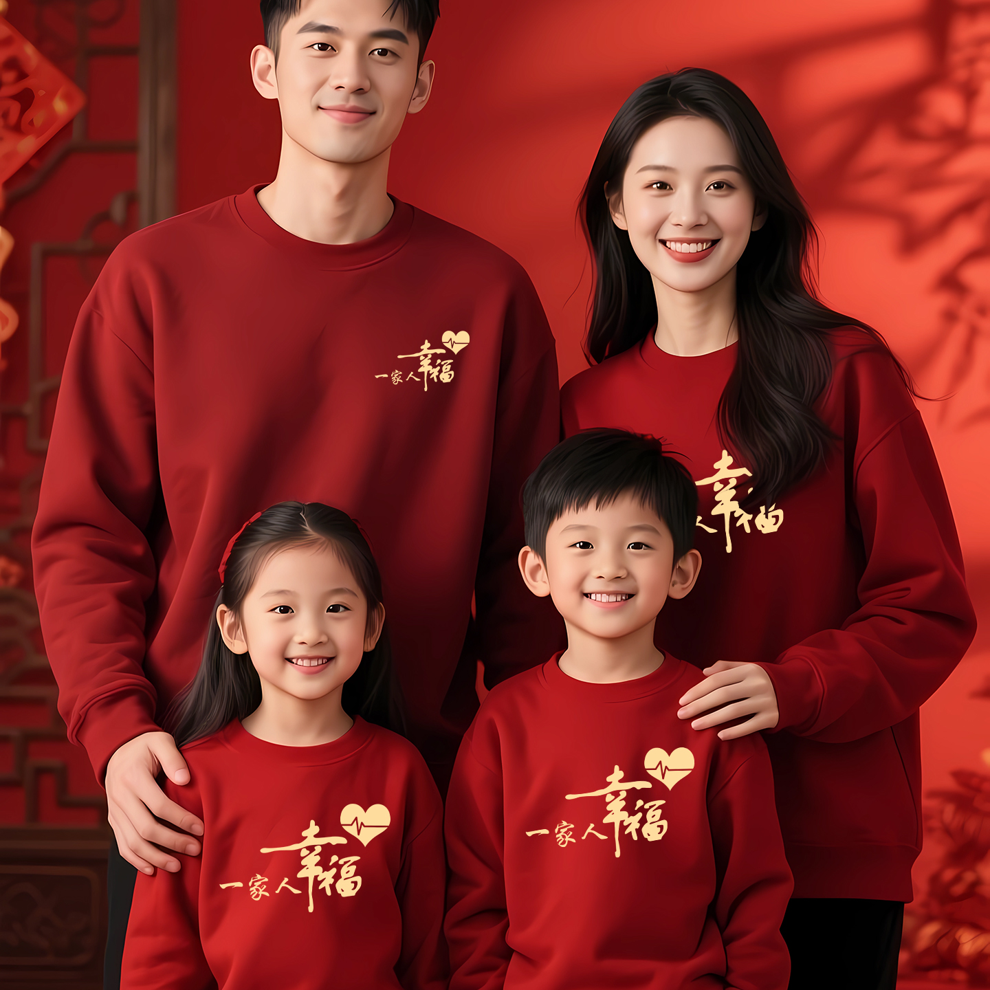 2026马年亲子装一家三口四口全家装圆领卫衣幸福一家人喜庆上衣服
