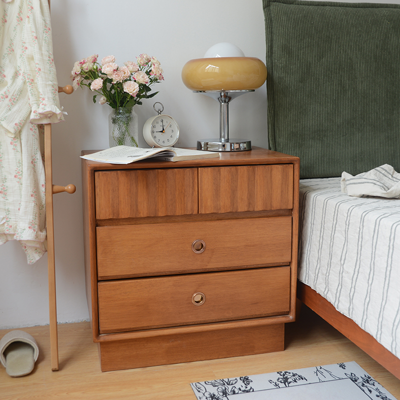 全实木樱桃木色床头柜日式简约斗柜卧室边柜家用床边简易储物柜子