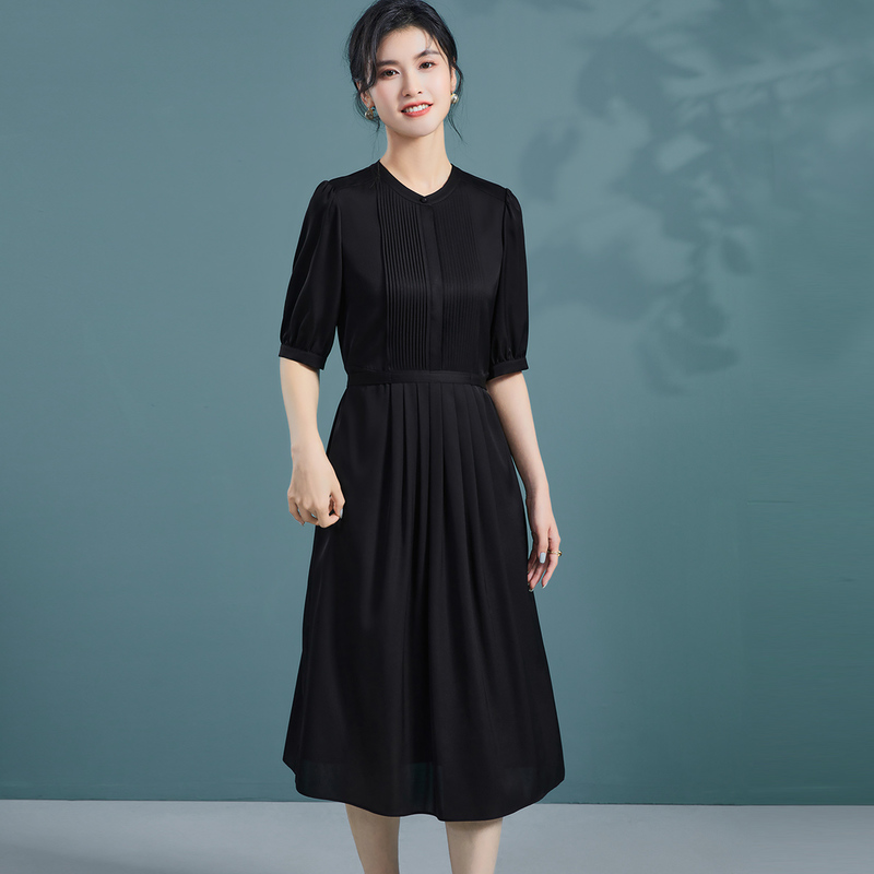 金菊【桑蚕丝】裙子女2025新款连衣裙高级气质夏季中长款连衣裙
