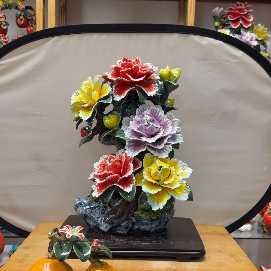 陶瓷花开富贵送橘子苹果