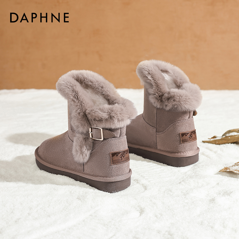 达芙妮加绒雪地靴女款2025冬季保暖厚底东北防滑桑坡短筒棉鞋