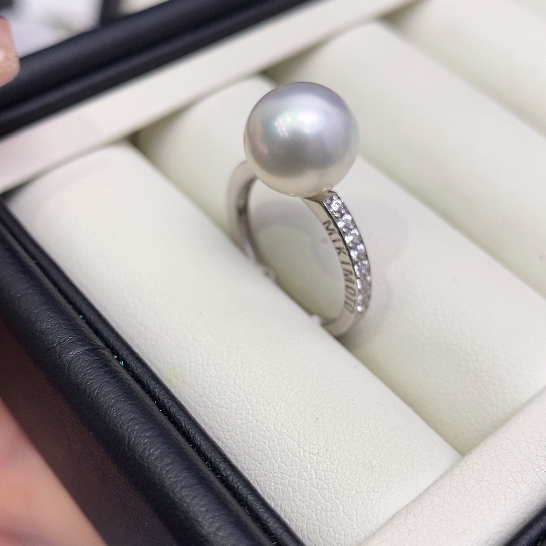 海水珍珠戒圈18K金镶嵌螺*10-11m m