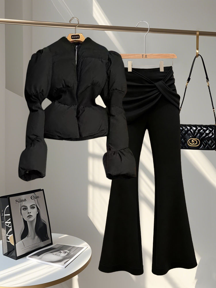设计感小众时尚套装2025秋冬新款轻奢休闲气质棉服休闲裤子女套装