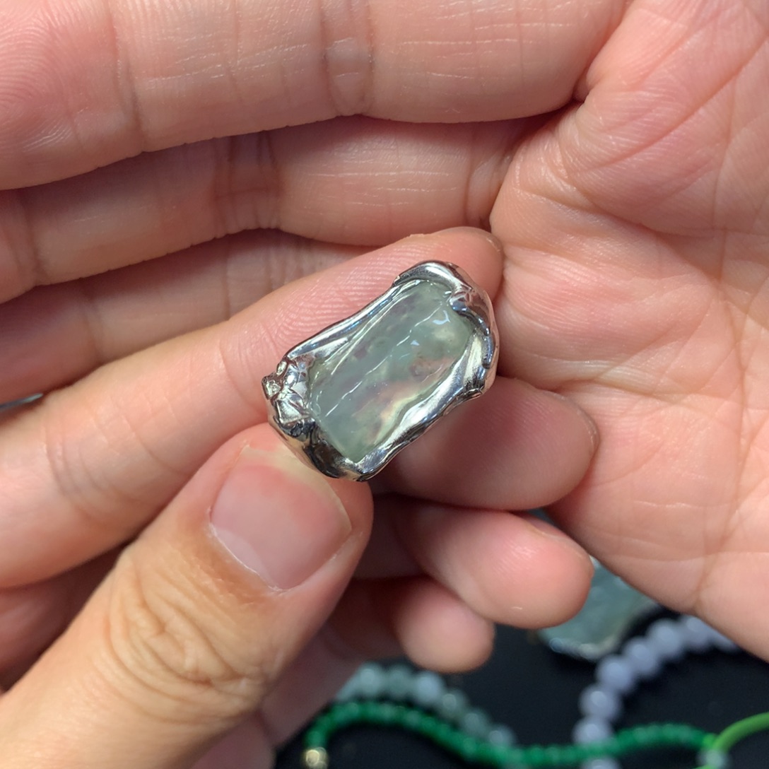 翡翠戒指银S925镶嵌戒指