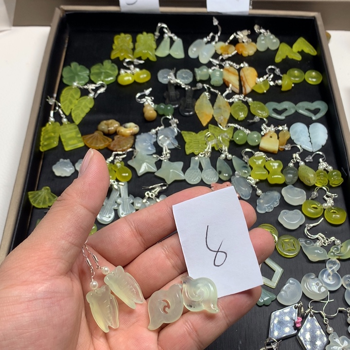 蛇纹石玉耳钉足银镀金镶嵌?**?