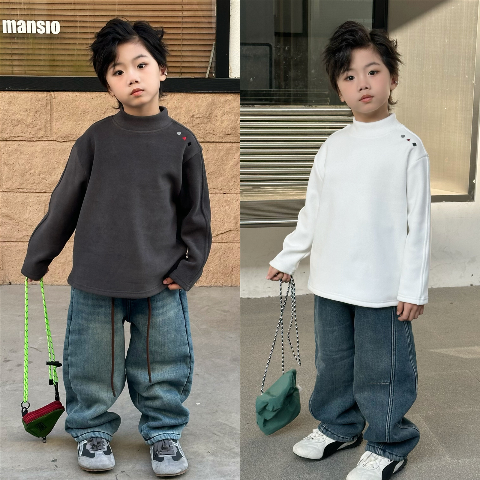 甜妈家童装 冬季新款儿童加绒加厚半高领T恤男女童保暖打底衫