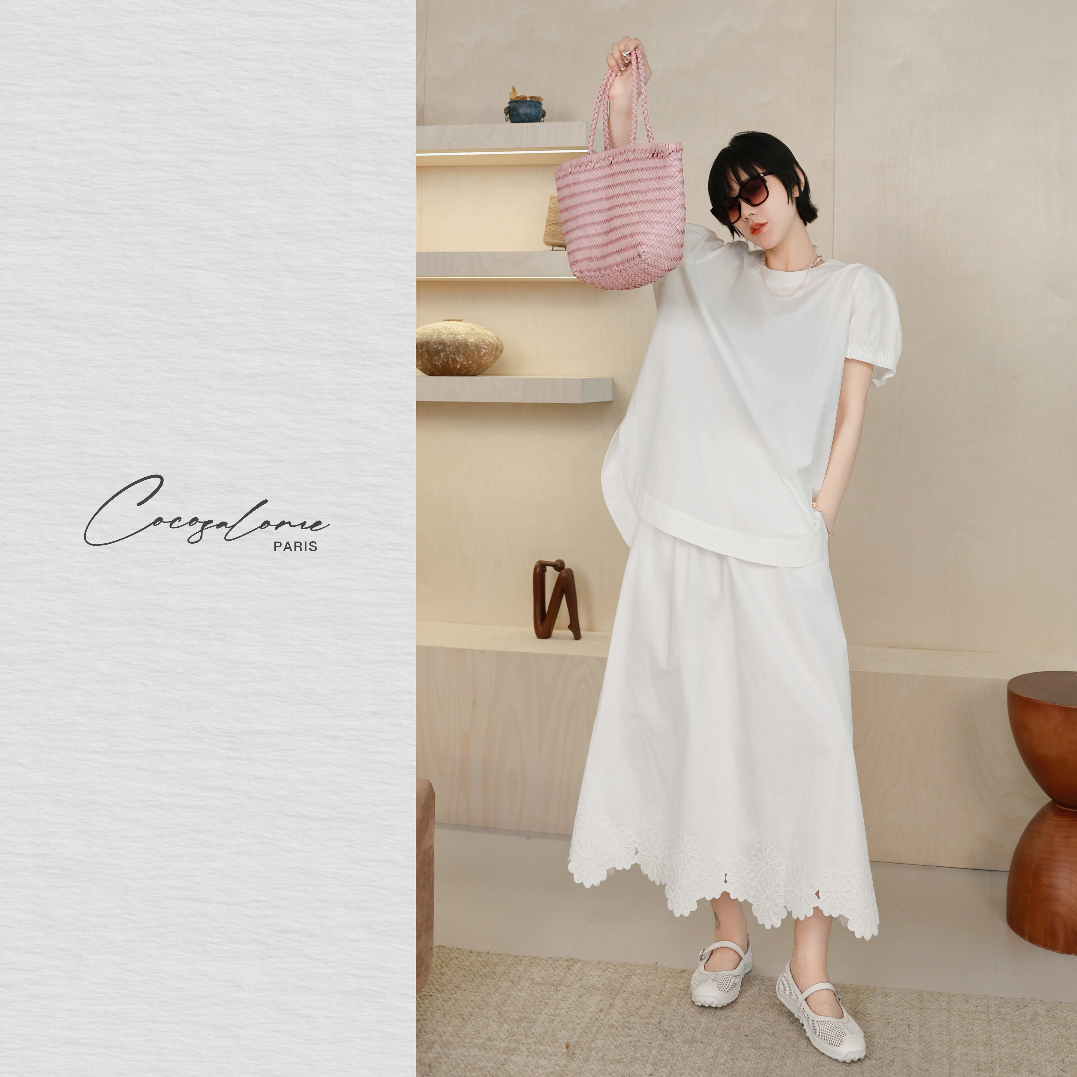 COCOSALOME｜韩彬彬"白雪公主"夏季纯棉极简刺绣半身裙983Y-(12）