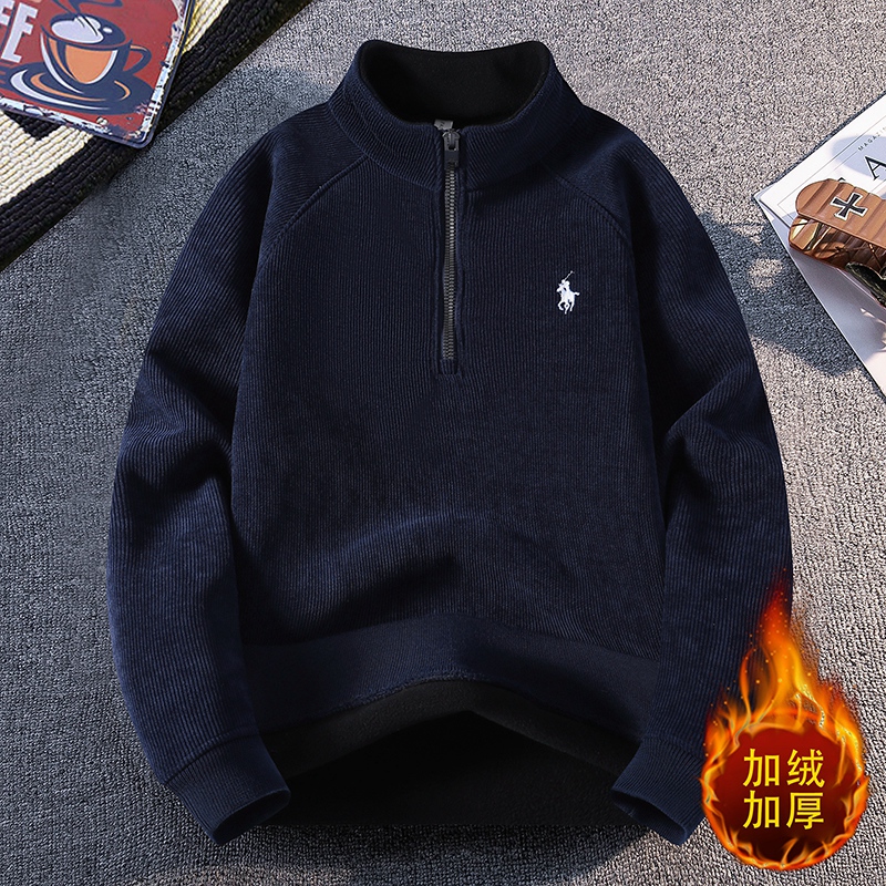 新款冬季欧米绒加厚休闲时尚潮流百搭半拉链立领男卫衣