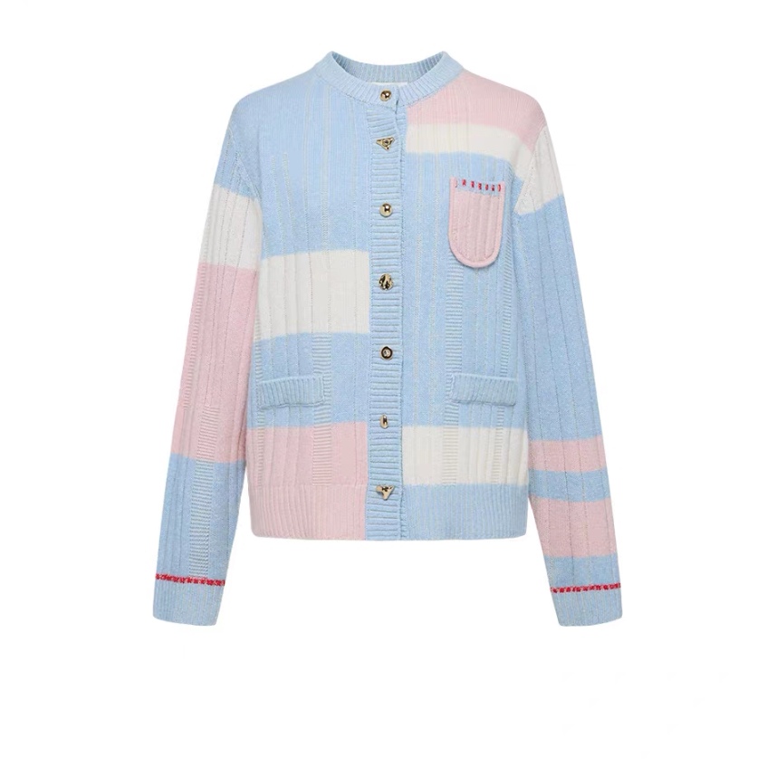 2156雅2025新款女装阿拉善小香风马卡龙拼色针织开衫