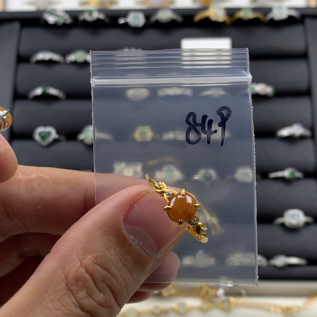 翡翠银S925镀金镶嵌戒指849