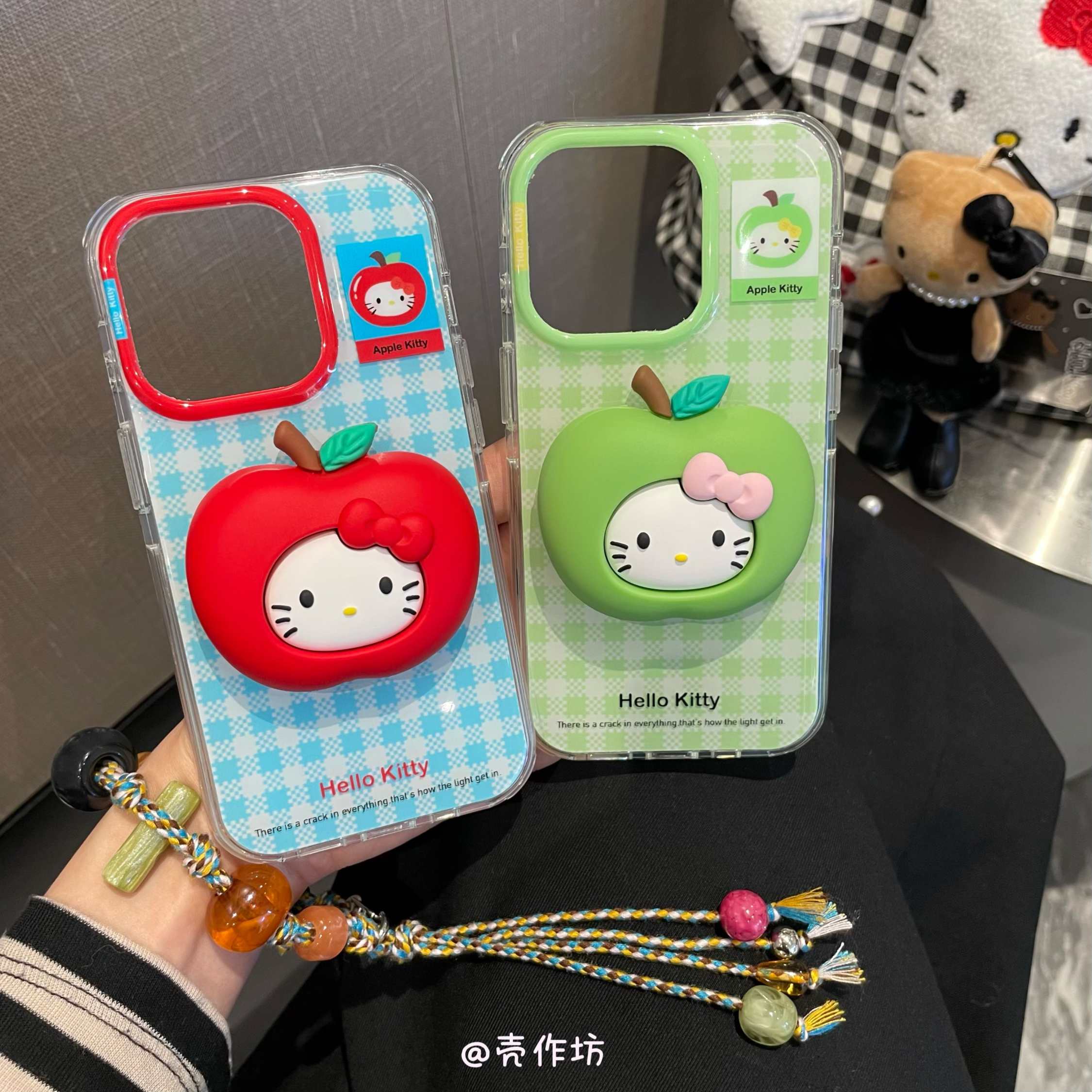 双层格纹多巴胺苹果kt猫适用于iPhone17promax/16pro/15/14手机壳