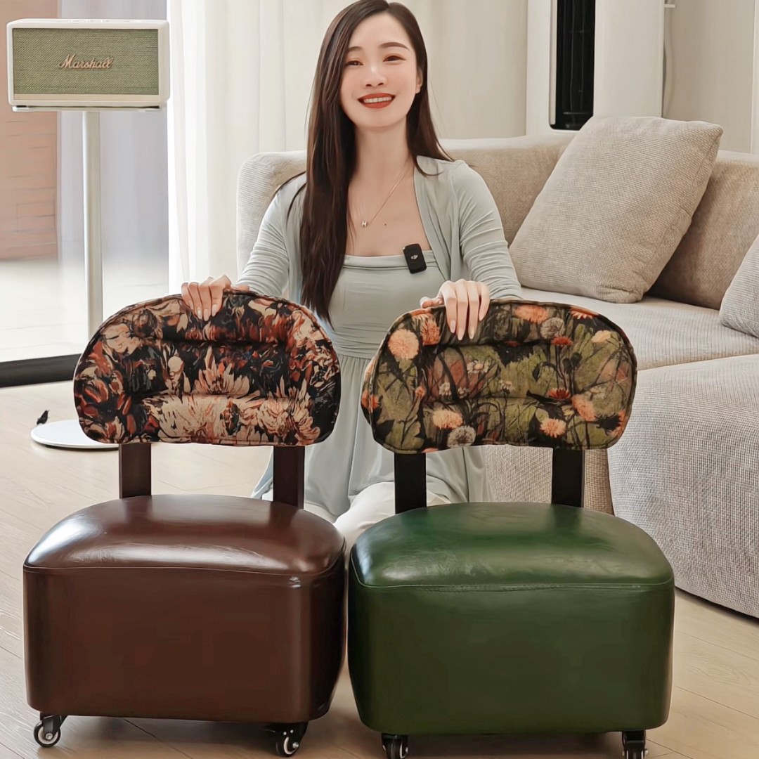 单张【花布靠背溜溜沙发】轮滑带刹车可移动客厅家用茶几椅