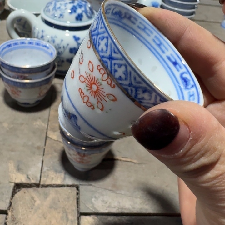 摆件四缸杯兰花加彩描金