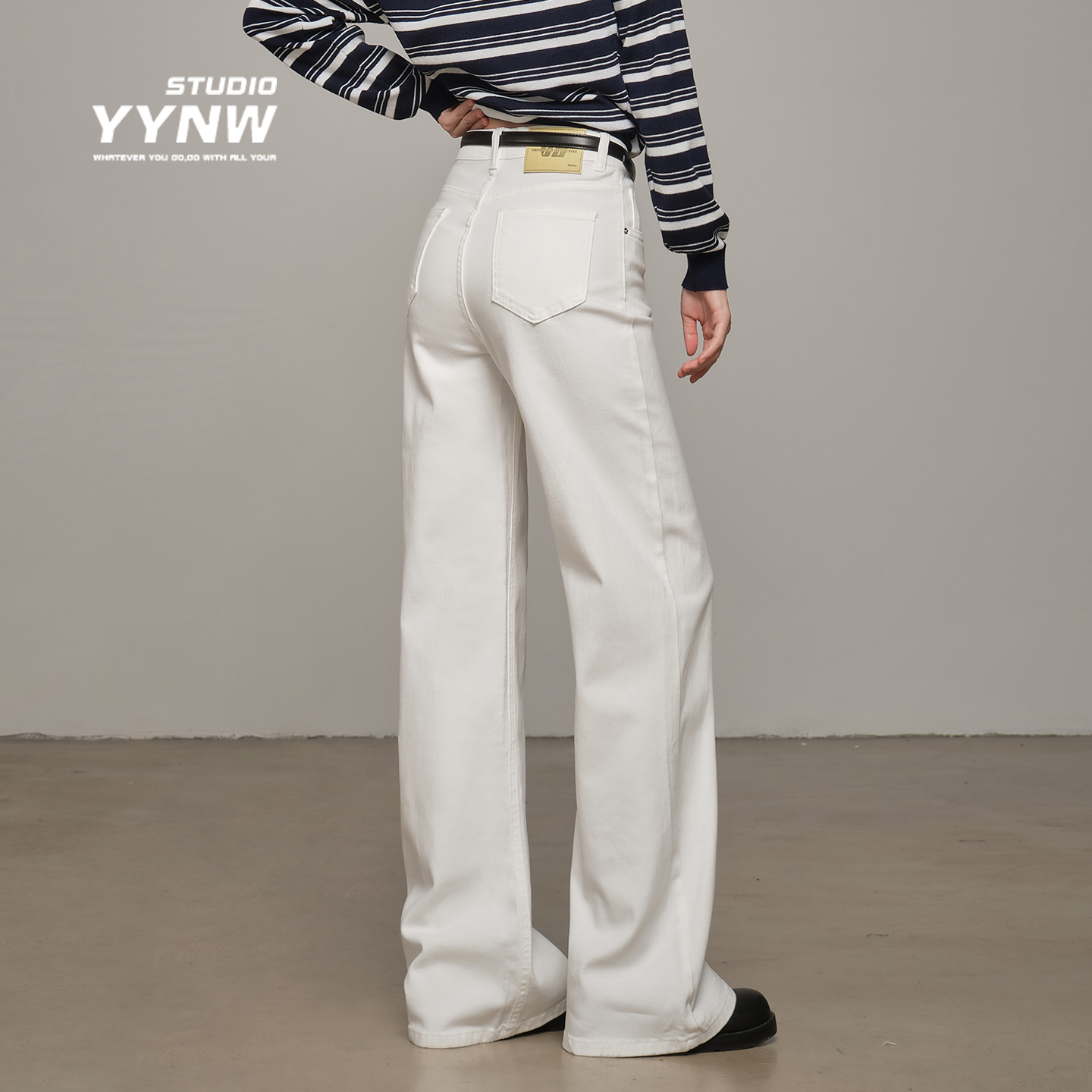 高腰白色阔腿牛仔裤女秋季2025新款简约宽松显瘦休闲百搭拖地长裤