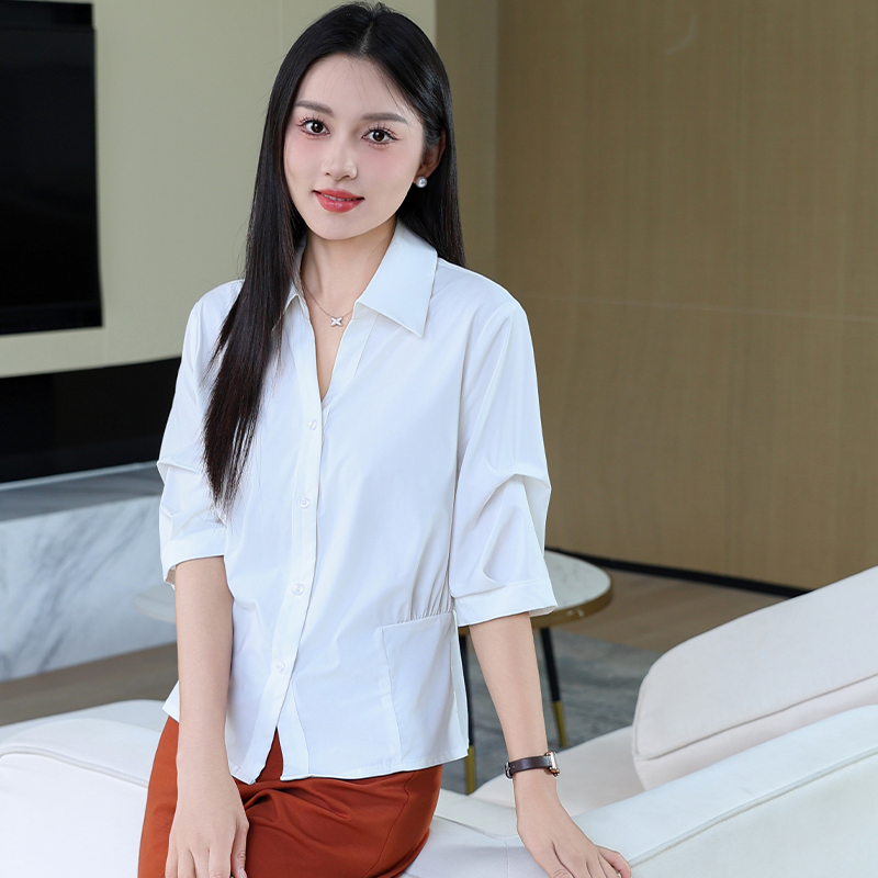 1021-1030短款夏季薄款法式不起球衬衫时尚显瘦设计感[非主图款】