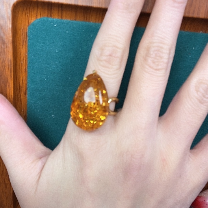 琥珀（花珀）戒指银S925镶嵌戒指