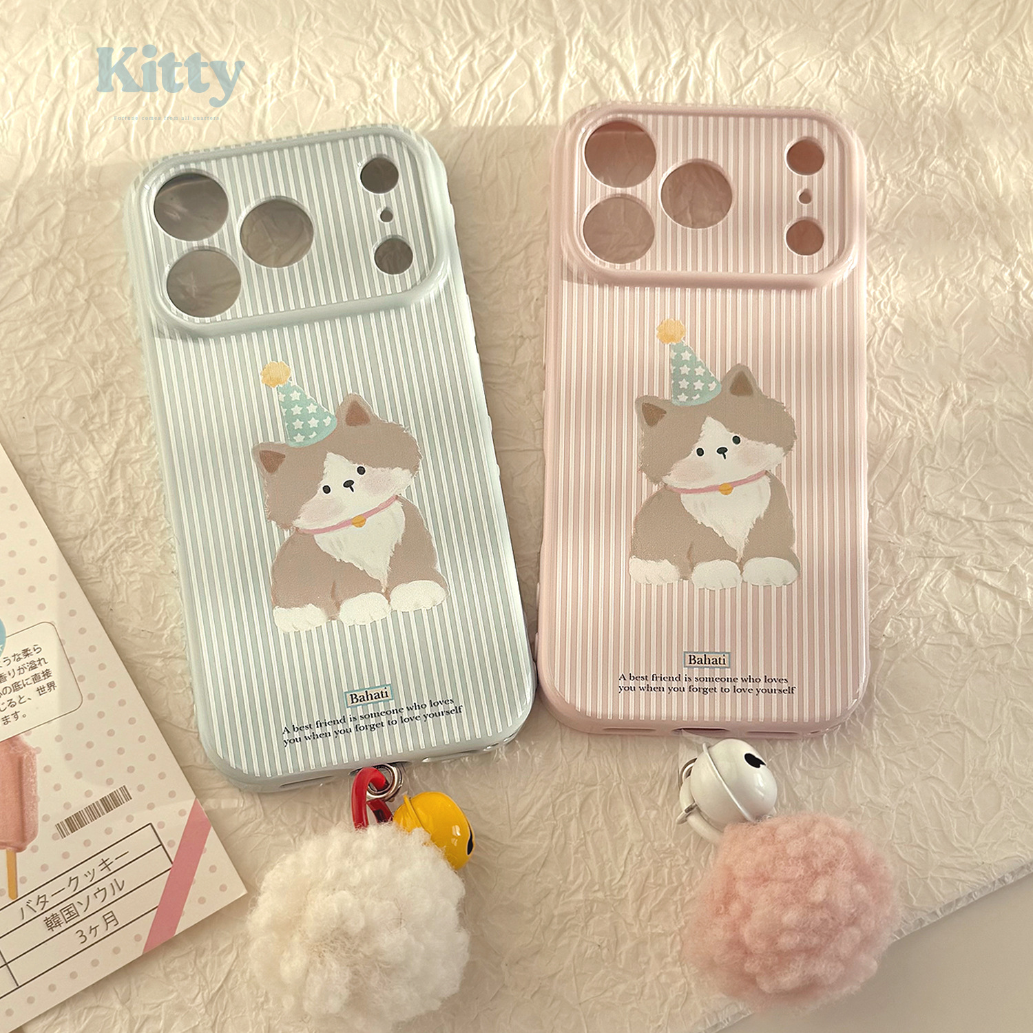 秋冬灰棕小猫适用苹果17promax手机壳iphone16软壳15可爱14毛球链