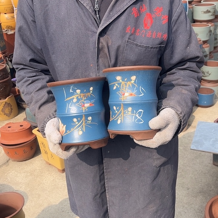 紫砂紫砂花盆和一座古城堡