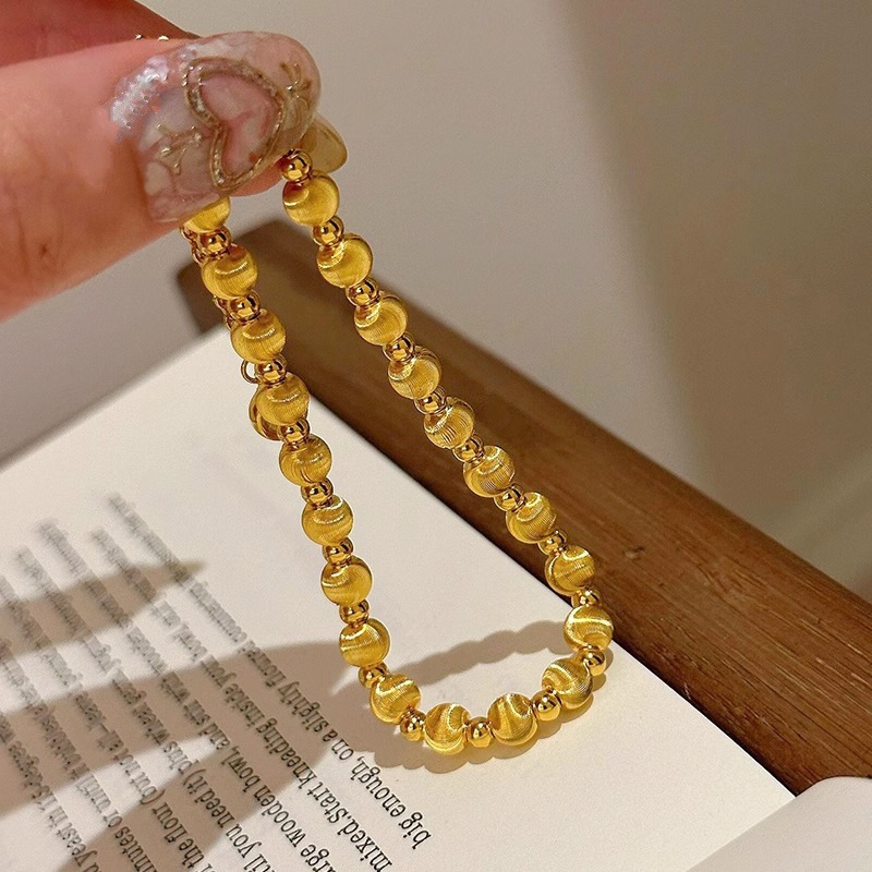 足银手链 猫眼古法转运珠手链（24K真金表面）可调节圈口