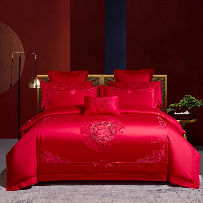 （千喜红妆）美丽红妆 全棉长绒棉160支刺绣款中式款婚庆四件套