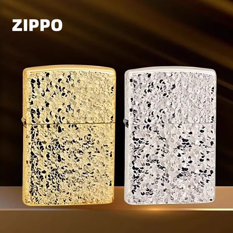 Zippo碎碎冰金色银色创意防风打火机男生高级礼品送打火机推荐